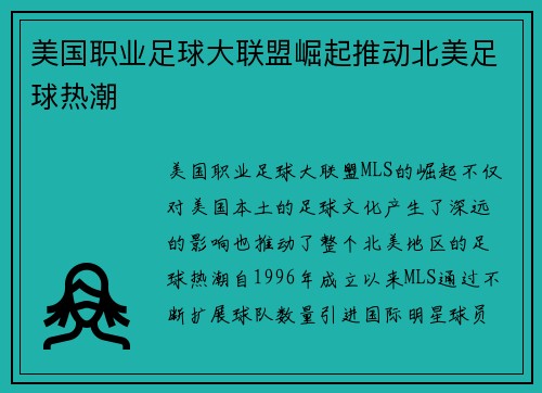 美国职业足球大联盟崛起推动北美足球热潮