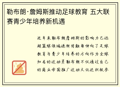 勒布朗·詹姆斯推动足球教育 五大联赛青少年培养新机遇